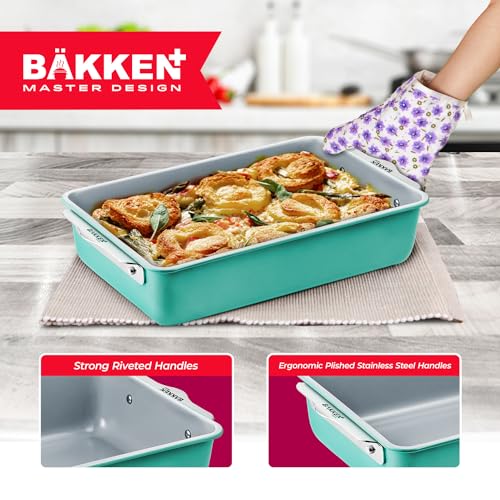 Bakken 8-Piece Stackable Bakeware Set - Ceramic Non-Stick Coating, Baking Sheets, Assorted Baking Pans, PTFE, PFOA & PFOS Free - Healthy Baking, Ergonomic Handles, Cooling Rack, Non-Toxic, Oven-Safe - Image 8