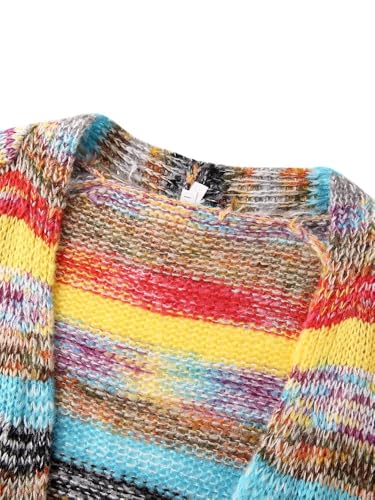 Godoboo Damen Strickjacke Regenbogen Cardigan Pullover Winter Strickpullover Elegant Offen Langarm Outwear Strickmantel Warm Strickpullover Herbst Winter Strickcardigan