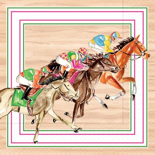 Boston International Cocktail Napkins Disposable 3-Ply Paper Party Napkin Pack, 5" x 5", Derby Rider, 20-Count
