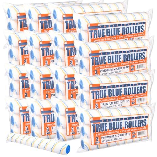 True Blue 14" Professional Paint Roller Covers, 14 Inch, Best for All Types of Painting Surfaces, Refill Bulk Pack (48, 3/8" Nap)