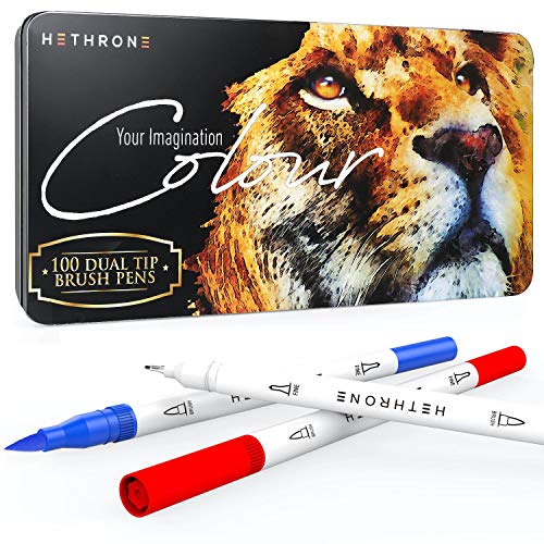 Hethrone Filzstifte Pinselstifte Set 100 Farben Bullet Journal Zubehör Pens Dual Brush Pen Set Tinte auf Wasserbasis Doppelfilzstifte für Manga, Kalligraphie