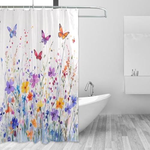 Rideau de douche tissu imperméable fleurs et papillons 157x183cm - 2