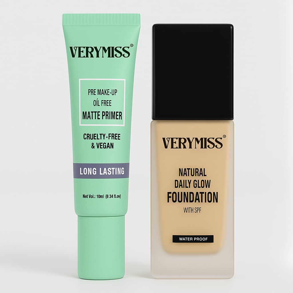 Verymiss Waterproof Foundation & Primer Combo | Natural Finish, Long-Lasting & Lightweight | Pore Blurring + High Coverage Base
