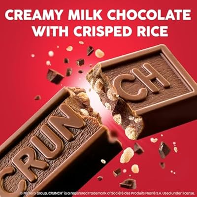 CRUNCH Full-Size Candy Bar, Creamy Milk Chocolate with Crunchy Crisped Rice, Single Bar, 1.55 oz
