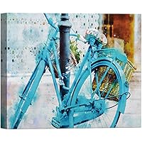 SIGNWIN Canvas Wall Art A Blue Bike with Basket of Flowers Park on The Street Transportation Bicycles Watercolor Impressionism for Living Room, Bedroom, Office - 12x18 inches