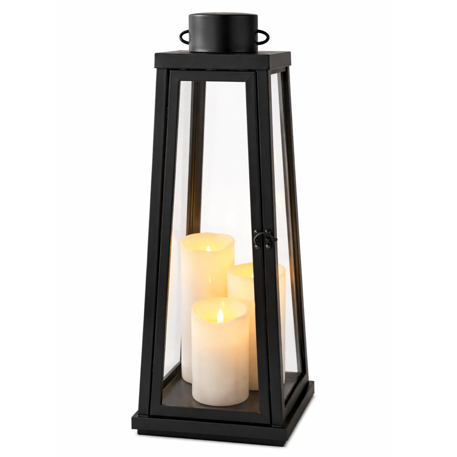 BURI Latarnia LED, 60 cm, czarna, metalowa, dekoracyjna, z 3 diodami LED o ciepłej białej barwie i timerem, do wnętrz, świecznik z otworem na drzwi i stylowa dekoracja mieszkania