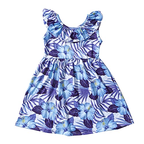 Tropical Palm Leaf Ruffle Dress for Toddler Kids Baby Girl Summer Hawaii 2-8Y