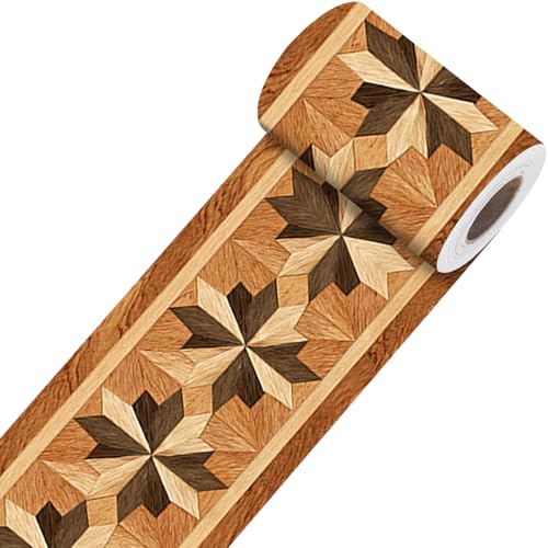Image of Nuxovilar Wooden Star Parquet Peel Stick Wall Border PVC 3.94x16.4'