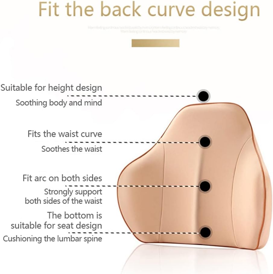 HBJWOV Washable Car Lumbar Support Pillow Memory Foam Seat Waist Support Pillow Soft Waist Back Cushion Travel Pillow Car Accessories(Beige)