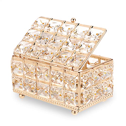 Hipiwe Crystal Jewelry Trinket Box With Lid Gold Mirrored Treasure Organizer Box Ring Holder Keepsake Box Decorative Jewelry Box Christmas Birthday Gift For Women Girls #TOP3