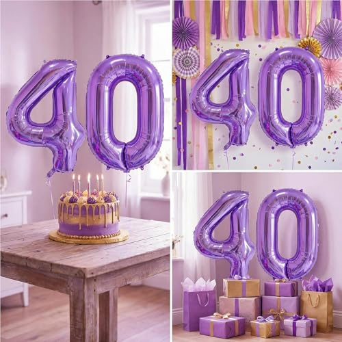 Image of Number Balloons for Birthday Decorations - 40 Inch Large Party Balloons 40, Purple Foil Number Balloons for Boys Girls, Balloons for Party Supplies