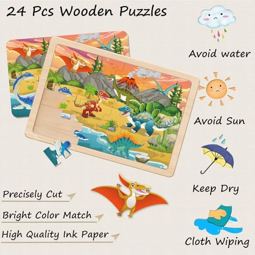 Image of Puzzles for Children 4 to 6 Years, 4 Packs of 24 Wooden Puzzles for Toddlers from 5 to 8 Years, Preschool Puzzles, Gifts for Boys and Girls