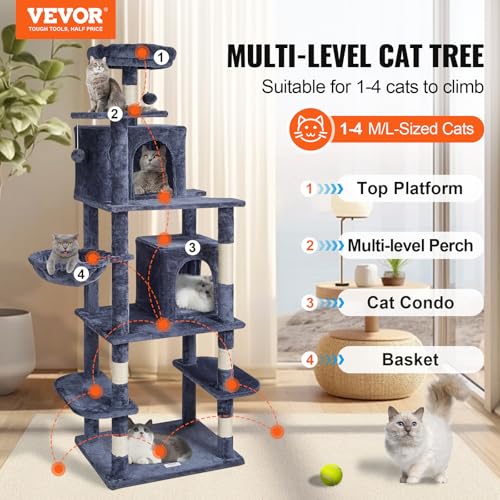 Árbol para Gatos VEVOR, Torre 68.5" con Condos y Rascadores miniatura 2