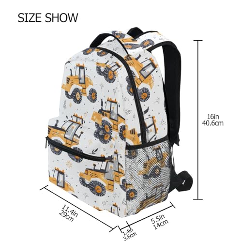 Yellow Truck Tractor Dot Backpack for School Boys Girls Adults Kids Bookbag Laptop Bag 18L4