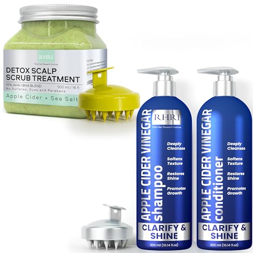 16 fl oz Apple Cider & Sea Salt Green Scalp Scrub Sulfate-Free | 10% AHA & BHA | Apple Cider Vinegar Shampoo and Conditioner Set | Deep Cleansing, Frizz Control, Shine Restoration & Scalp Care |
