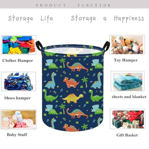 Image of Dinosaur Kids Laundry Hamper Clothes Gift Basket Storage Laundry Baskets Organizer Bin with Handles for Nursery Room