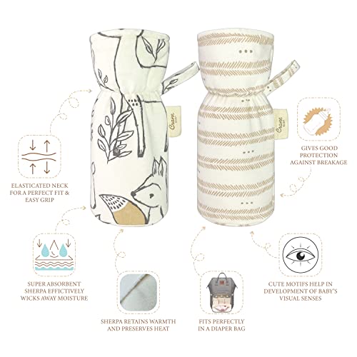 Image of Crane Baby Cotton Bottle Cover /Warmer, Ezra Collection (Pack of 2, 19 x 8 x 8 cm, Fits Upto 330ml Bottle), White