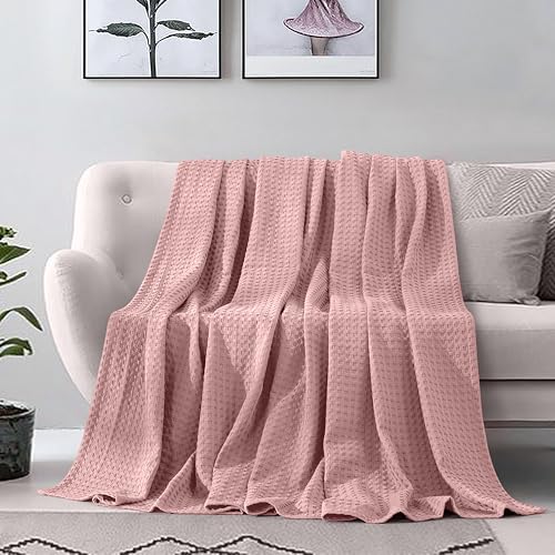 Image of Elegant Comfort Premium 100% Cotton Waffle Blanket - Lightweight Breathable Waffle Weave Bed Blanket - Soft and Warm All Season Blanket for Couch, Sofa and Bed, Full Size 88x88 Inches, Dusty Rose