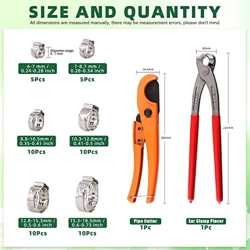 Keadic 52Pcs Ear Hose Clamp Crimping Tool And Pex Pipe Cutter For 1/8 Inch-1 1/4 Inch Tube With [6Mm To 18.5Mm] 304 Stainless Steel Clamps, Pex Cinch Fastening Tool For Automotive Marine Motorcycl #TOP1