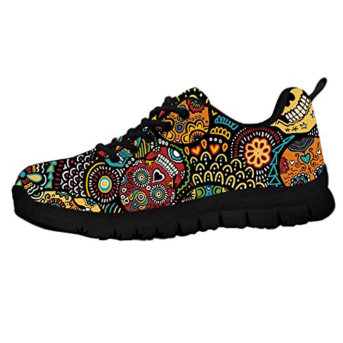 HUGS IDEA Damen Sugar Floral Skull Sneakers Leichte Flexible Laufschuhe, Sugar Skull 3, 38 EU