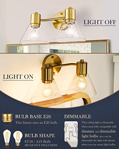 Gold Bathroom Vanity Light Fixtures, LMS 2 Light Bathroom Light Fixtures with White Glass Shade, LMS-100