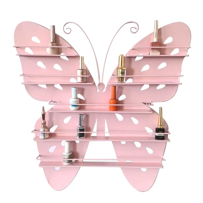Elegante Expositor De Esmaltes De UñAs, Expositor De Pared con Forma De Mariposa, Organizador De Metal para Aceites Esenciales Y Esmaltes De UñAs, para SalóN En Casa,Rosado
