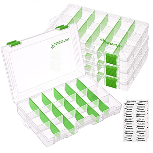 Piscifun Fishing Tackle Boxes With Waterproof Labels, Fishing Storage Tackle Trays With Removable Dividers, 3600/3700 Bpa-Free Plastic Clear Storage Organizer Boxes For Lures, 4 Packs-Green #TOP26