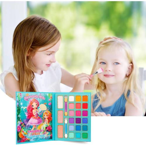 Image of Shaktism 18 Color Multi-functional Book-shaped Makeup Kit, Matte Eyeshadow, Lip Gloss, Highlighter, Blush, Contour Palette for Girls Age 4-12, Non-toxic, Washable with Folding Case (IG3273)