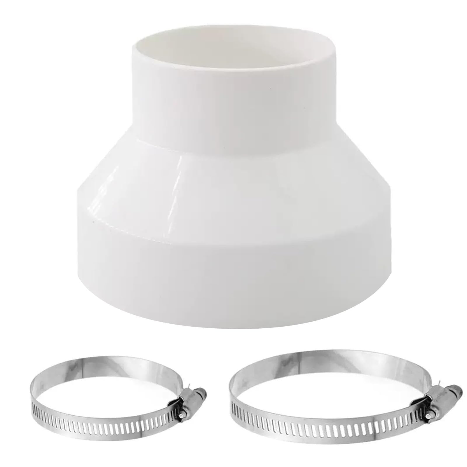 Ducting Reducer 150mm to 100mm (6" to 4") with Stainless Steel Hose Clips - Ventilation Pipe Reduction Coupler for Extractor Fans, Cooker Hoods, Tumble Dryers - Fits 91-114mm & 141-165mm Pipes
