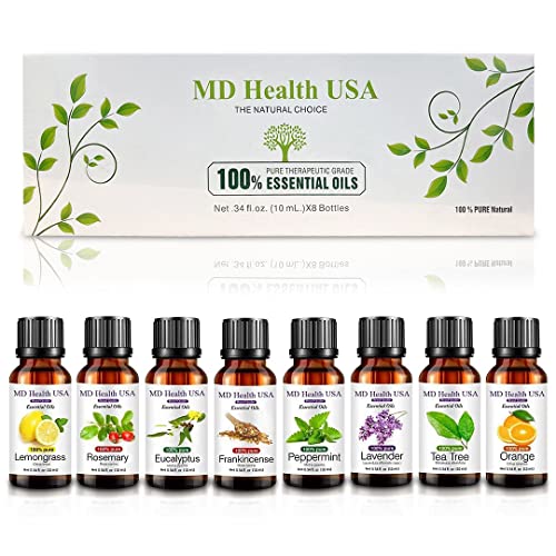 Hemingweigh Pure Essential Oils Set, Aromatherapy Oils For Diffuser Humidifier Massage Natural Fragrance, Peppermint, Lavender, Eucalyptus, Tea Tree, Lemongrass, Rosemary, Frankincense, Orange, 10 Ml #TOP27