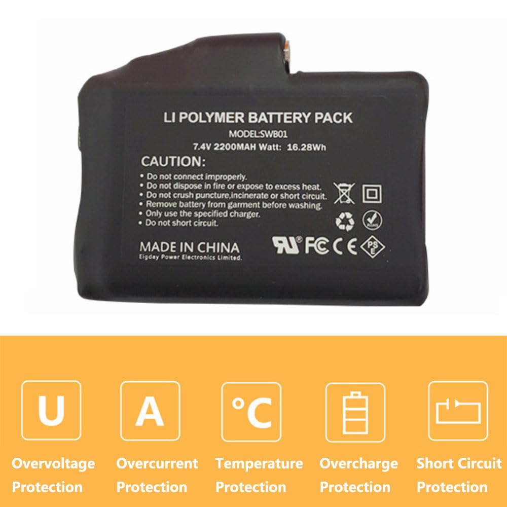 2 stuks Li-polymeer-batterijen, oplaadbaar, 7,4 V 3000 mAh, reservebatterij voor verwarmde handschoenen, sokken, hoeden, ondergoed, vest, bivakmuts, skimasker, kleding
