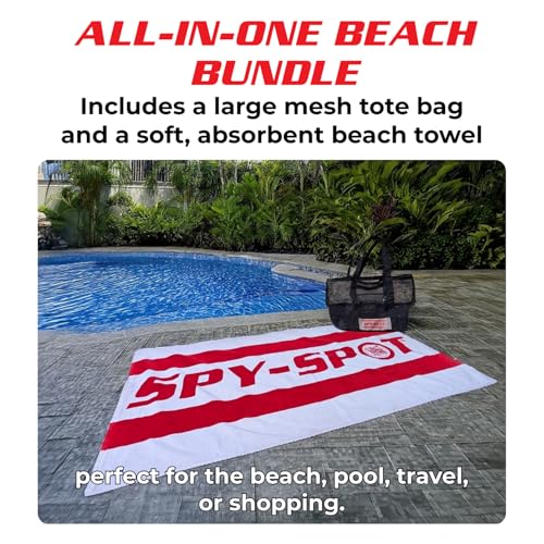 Spy Spot Mesh Beach Tote Bag, Large Outdoor Carrying Bag with Handles, Black and White (Gray)2