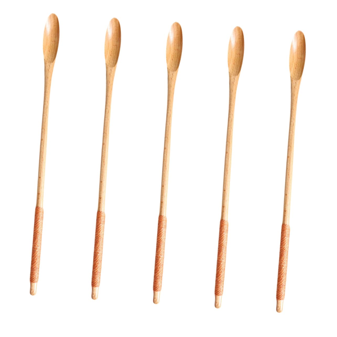 Unomor Wooden Stirring Spoons Honey Mixing Spoons Set of 5 Long Handle Flat Surface for Easy Honey Extraction for Coffee Drink