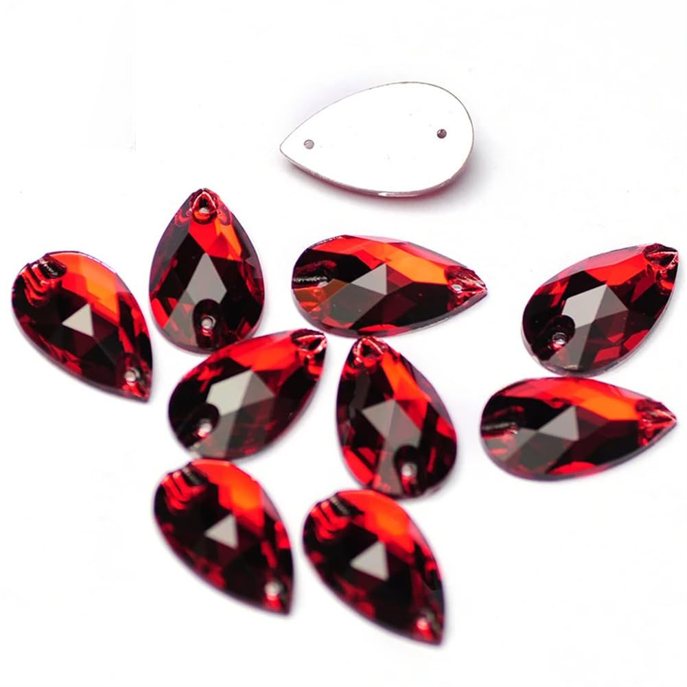 Teardrop Sew On Rhinestone Flatback Crystal Glass Strass Sewing Stones for Clothes Decoration Siam 11x18mm 20Pcs