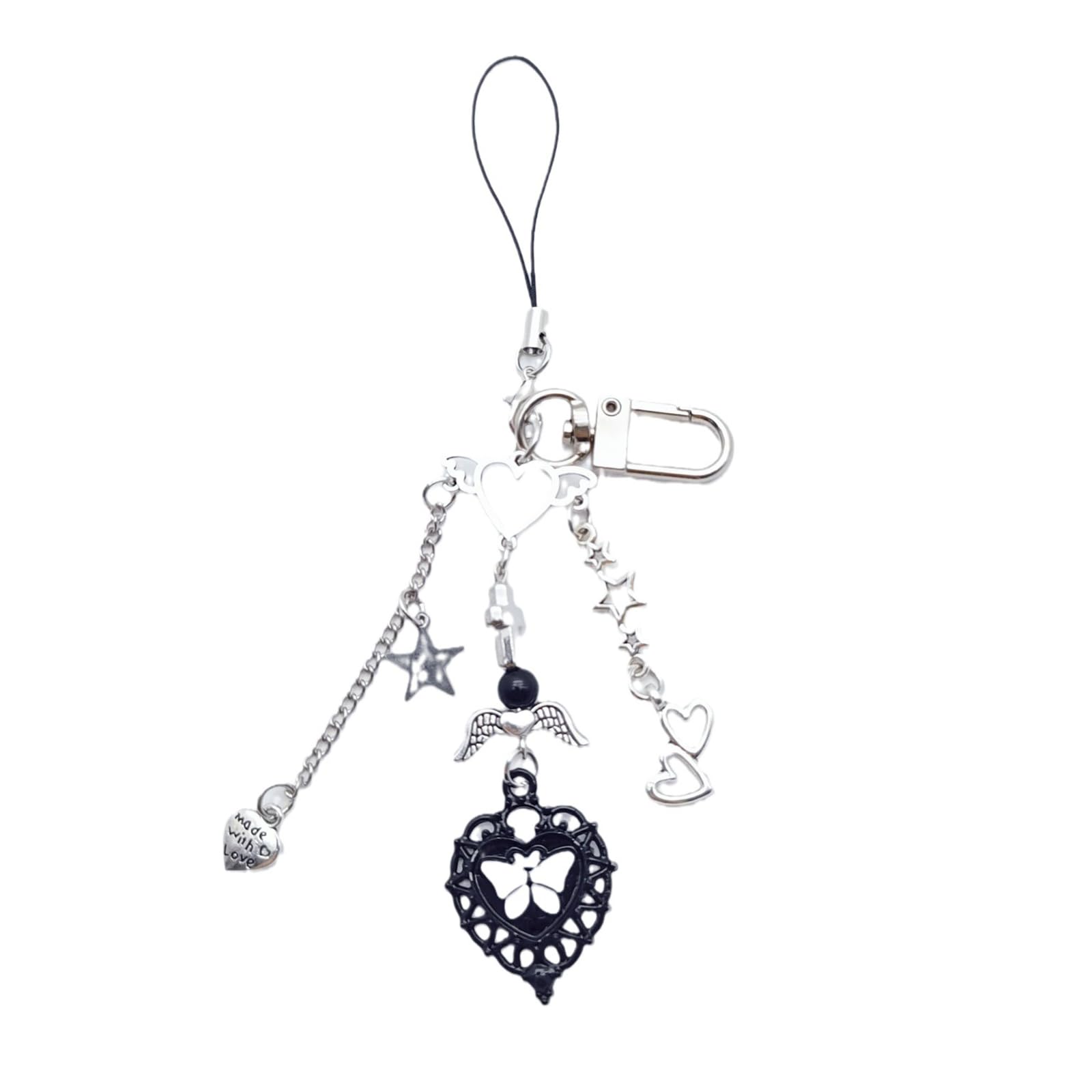 NEWFT Phone Charm Strap Keychain Keychain Lanyard String Black Heart