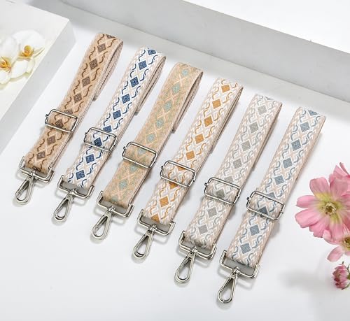 Image of Crossbody Straps for Purses Silver Hardware Purse Strap Wide Shoulder Strap Adjustable Replacement,Retro Jacquard Embroidery for Shoulder Bags, Canvas Tote Handbags