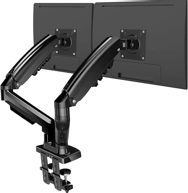 Dual Monitor Bras Hauteur réglable Gas Spring Double Moniteur Support Bureau Fit Two 17 à 27" Ecrans plats ou courbes avec 19.8lbs Capacité de charge pour chaque bras, avec pince et base de montage Grommet