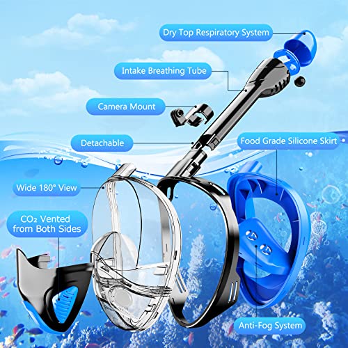 Ezire 2023 Full Face Snorkel Mask Adults, Snorkeling Gear For Adults With Detachable Camera Mount, Anti-Fog Anti-Leak With Adjustable Strap (Dark Blue, Large-X-Large) #TOP2
