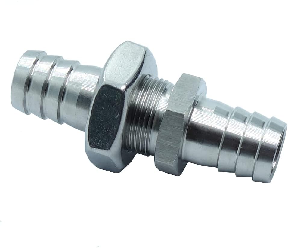 2 Pcs 1/4" Barbed Stainless Hose Barb Bulkhead Fitting Straight Thru-Bulk Barbed Bulkhead Union Fitting Panel Mount Hose Barb Connector