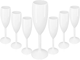 12 Pcs Plastic White Champagne Flutes 6 OZ Acrylic Wine Glasses Wedding Toasting Flute Goblet Reusable Champagne Cups for Bachelorette Party Wedding Bar Anniversary (White)