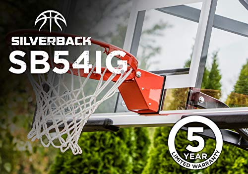 Silverback 54" In-Ground Height Adjustable Basketball System With Tempered Glass Backboard, Pro-Style Breakaway Rim, And Backboard Pad #TOP1