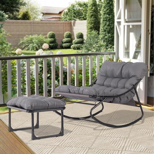 Bonnlo Schaukelstuhl mit Hocker/Balkonmöbel Set 3 teilig, für...