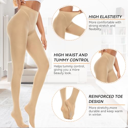 Image of Zando 2-3 Pairs Opaque Tights for Women 80D High Waist Footed Pantyhose | Solid Control Top Tights with a Stretchy and Comfy Fit, Breathable and Lightweight for Ballet, Formal or Casual Wear