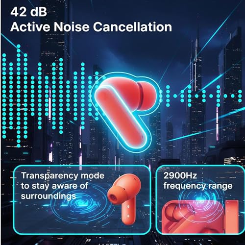 Image of Compatible Earbuds for Nothing Buds with Active Noise Cancellation HD Sound Touch Control & Long Battery Life (Orange)