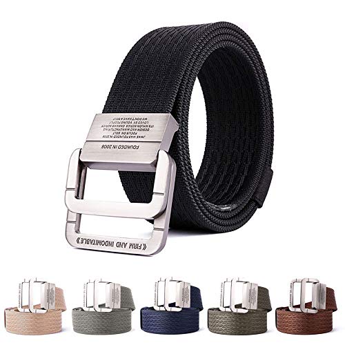 Canvas Belts for Men Women- Web Belts for Men Adjustable Double D-Ring Buckle Tactical Casual Sports Belt for Father's Day, Black, Width 1 1/2