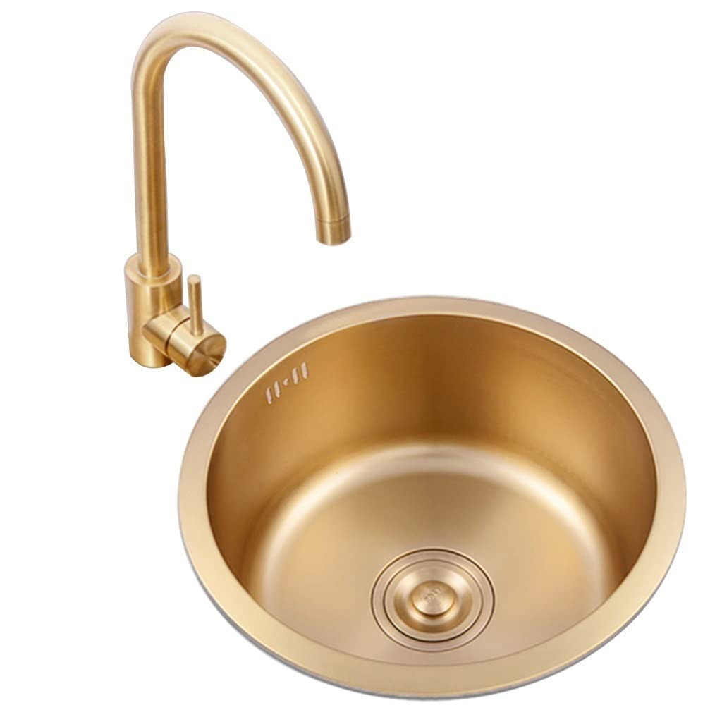 Lavello da Cucina a Vasca Singola in Acciaio Inox 304 con Finitura Oro, Compatto 40x40 cm, da Incasso o sottotop, Ideale per balconi e Arredamento Moderno.