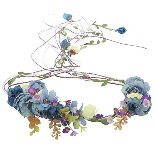 Flower Headband Bohemia Floral Headpiece - AWAYTR New Fashion Hair Wreath Simulation Tree Vine Flower Crown Wedding photography Decoration (Blue)