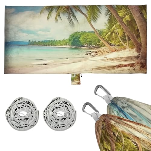 Haskirky Vintage Palm Tree Camping Hammock, Single Portable Hammocks with Tree Straps & Attached Carry Bag, 330Lbs Capacity Perfect for Outside Indoor Hiking Beach Backpack Travel