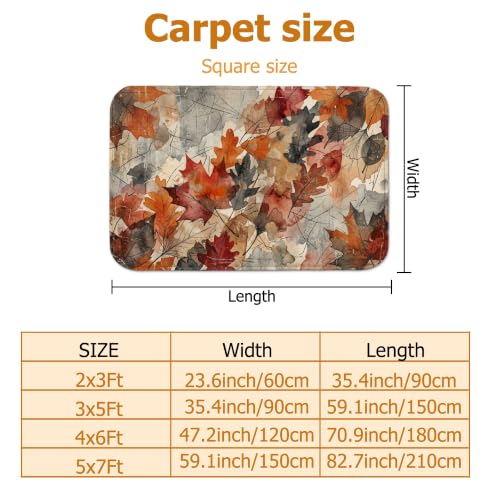 Alfombra rectangular de hojas pelo bajo naranja rústica para sala 3