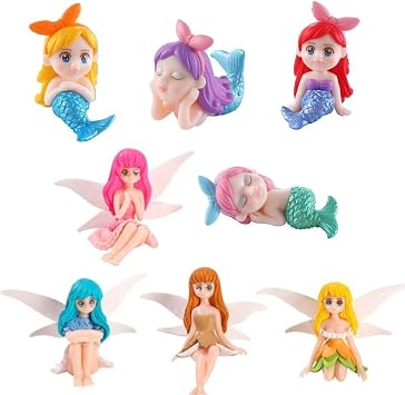 Miniature Fairies Figurines, Miniature Mermaid Figurines, Elf Statues Fairies Flower Pot Fairy Garden Figurines Angel Ornaments Planter Pot Decorations, Mermaid Doll Cake Toppers, 8 Pcs